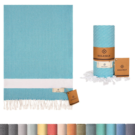 Selenly Turkish Beach and Bath Towels | 100% Cotton (Turquoise) - Selenly - Quick Dry Towel - Turkish Towel