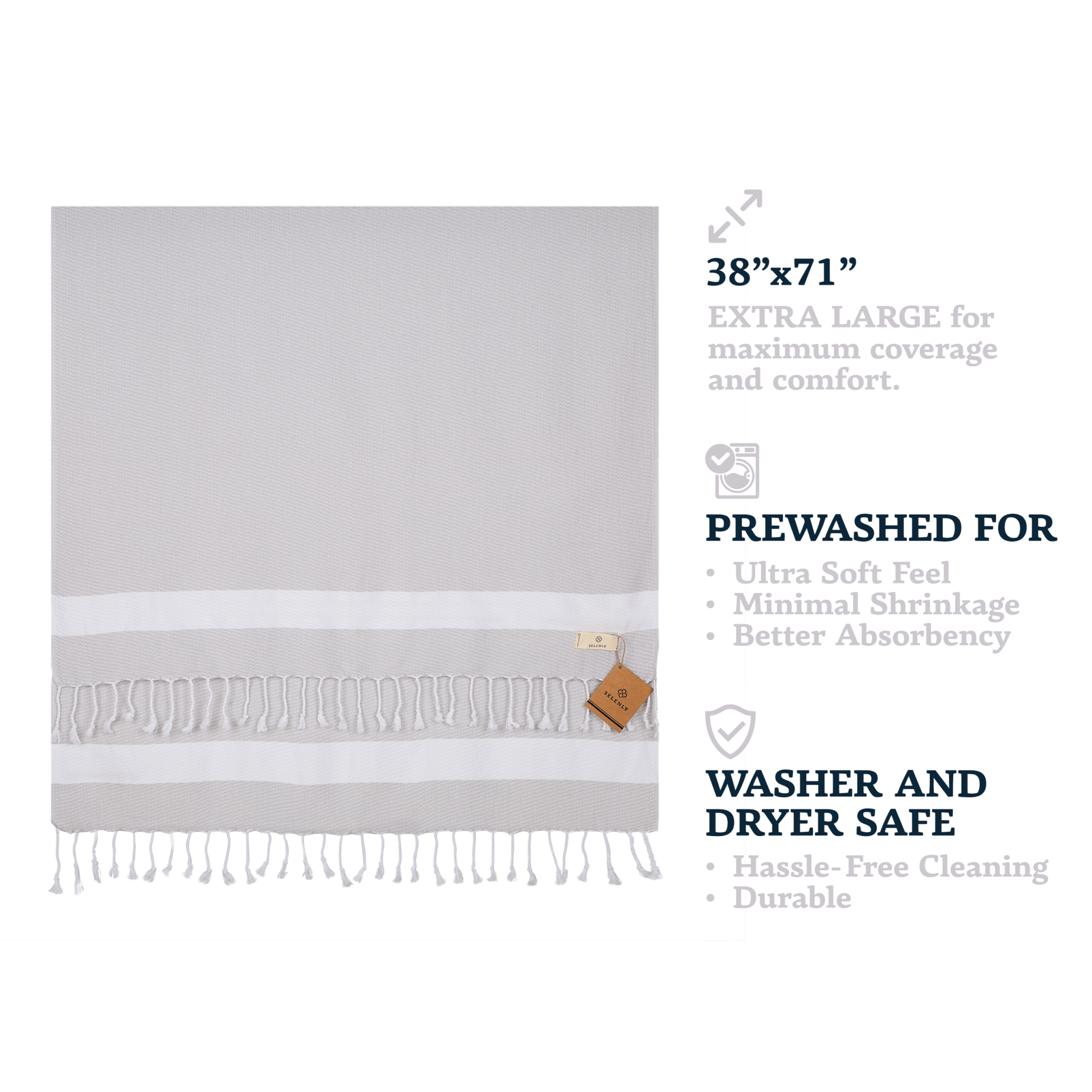 Selenly Turkish Towel | 100% Cotton - Grey - Selenly - Home