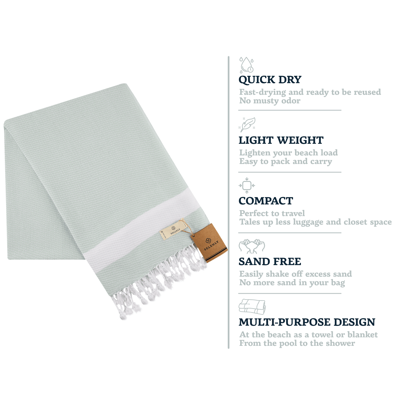 Selenly Turkish Towel | 100% Cotton - Mint - Selenly - Home